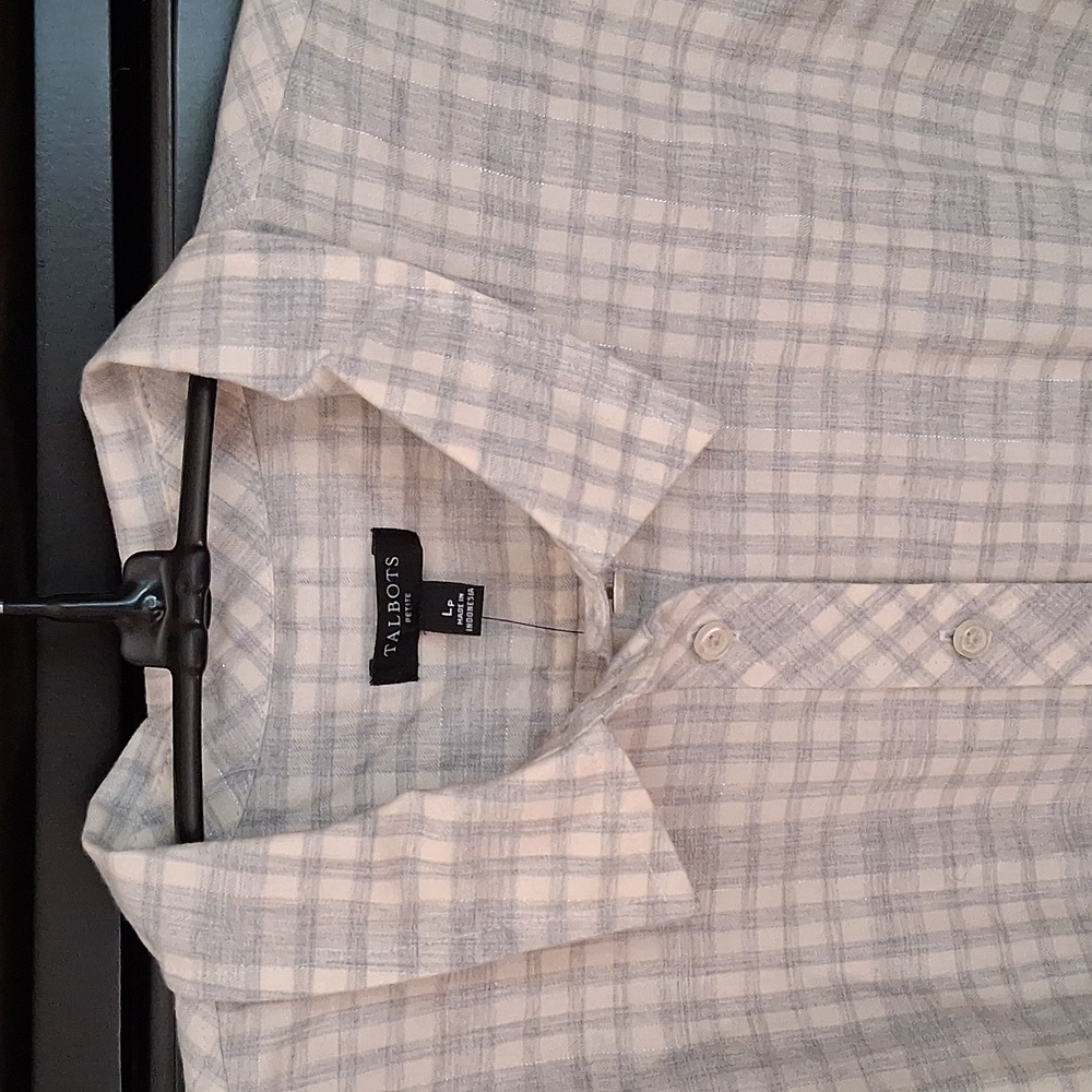 Talbots NWT Gray Plaid Shirt L PETITE - Picture 2 of 9